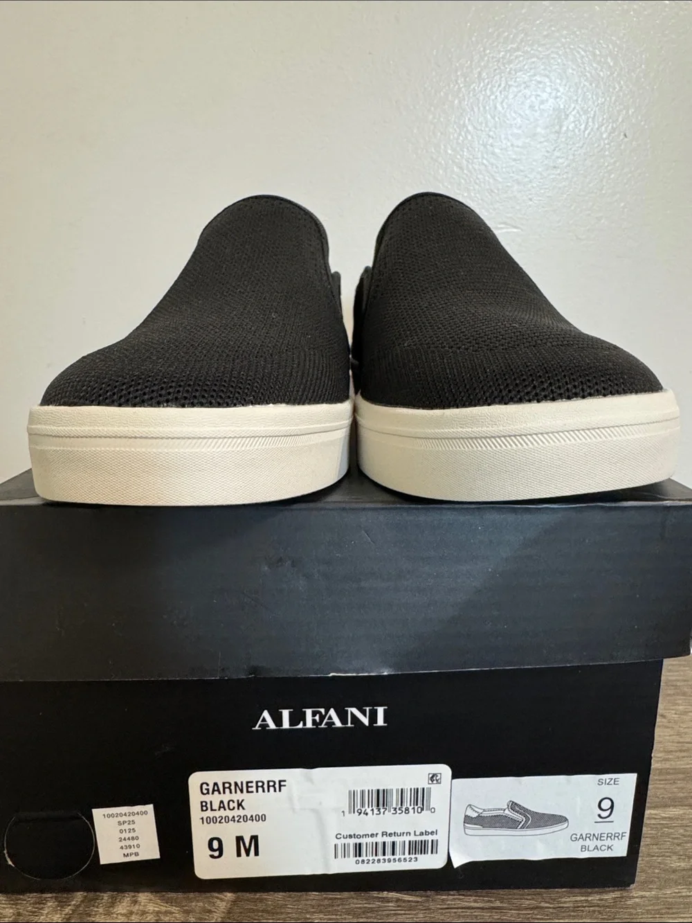 Alfani Black Slip-On Knit Loafers with White Sole